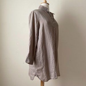 J. Jill Linen Tunic Top Taupe Button Up Shirt Dress size L